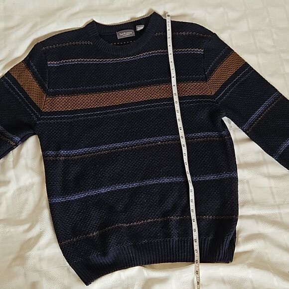 Van Heusen Men's Knitted Long Sleeves Sweater Medium Navy Blue/Brown - Picture 12 of 16